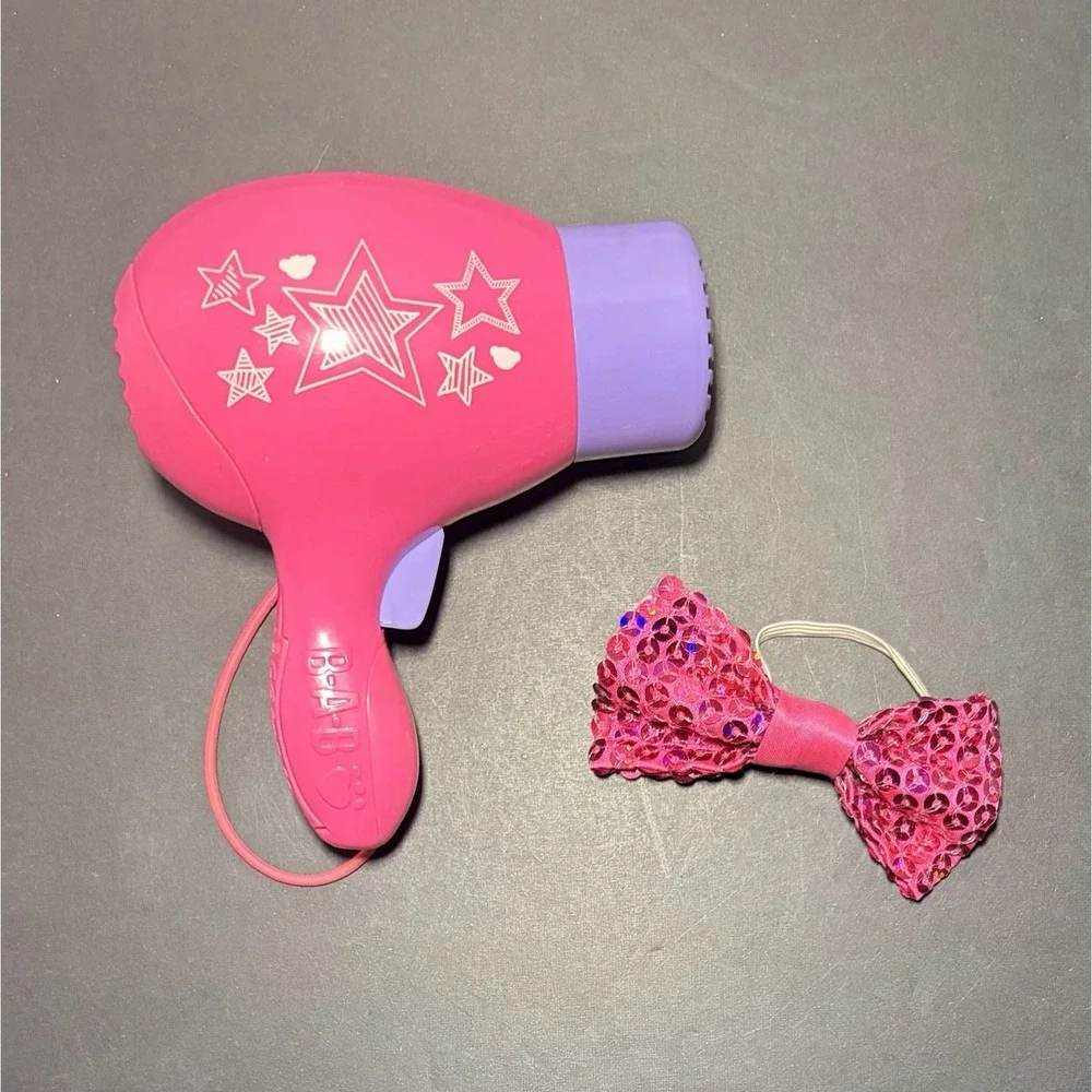 Build A Bear Pink Hairdryer For Stuffed Animal + Free Pink Sparkle Bow